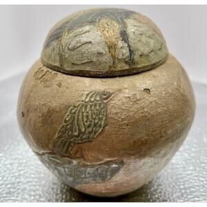 Vintage Ginger Jar hand painted Brass Enamel with Lid